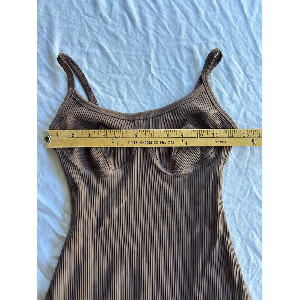 Year of Ours Ribbed Bustier Mini Dress Brown Spaghetti Strap Bodycon Size Small - Picture 6 of 7